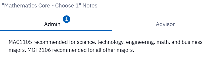 Degree Planner's "Notes" window example.